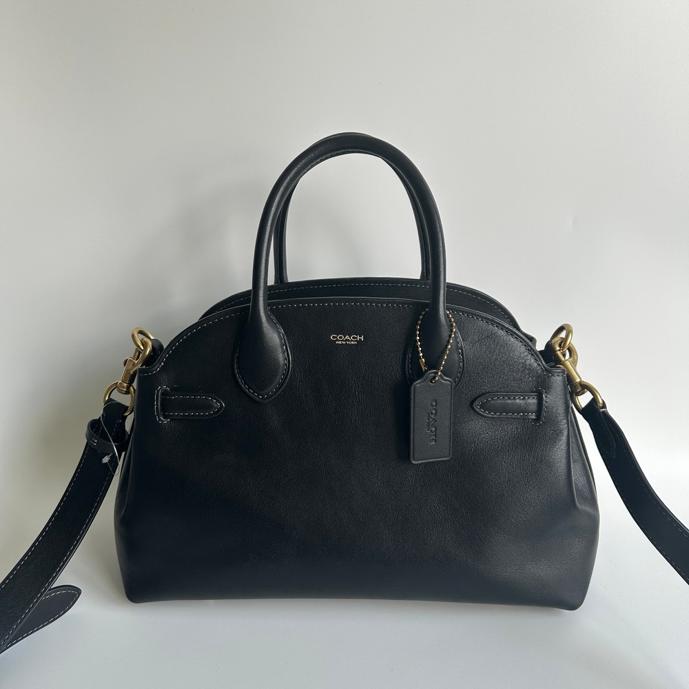 Coach Empire Carryall 26 Black Glovetanned Leather Crossbody Satchel Bag CU066
